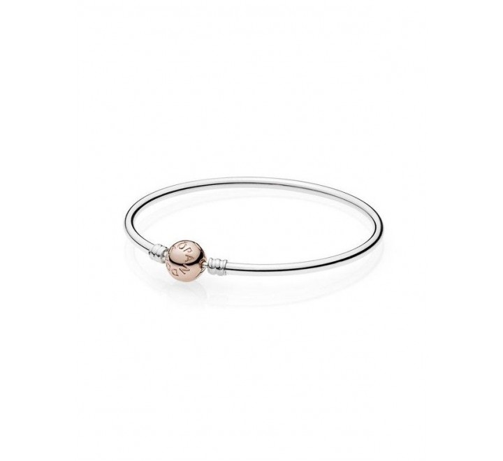 PULSERA PANDORA PLATA RIGIDA BROCHE BOLA ROSADA 580713-21