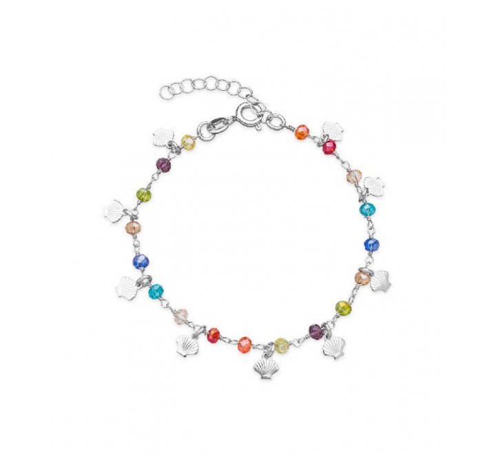 PULSERA PLATA PIEDRAS MULTICOLOR CONCHAS COLGANDO PU4740