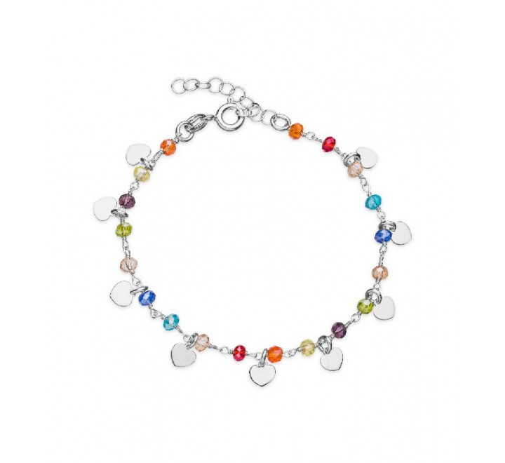 PULSERA PLATA PIEDRAS MULTICOLOR CORAZONES COLGANDO PU4739