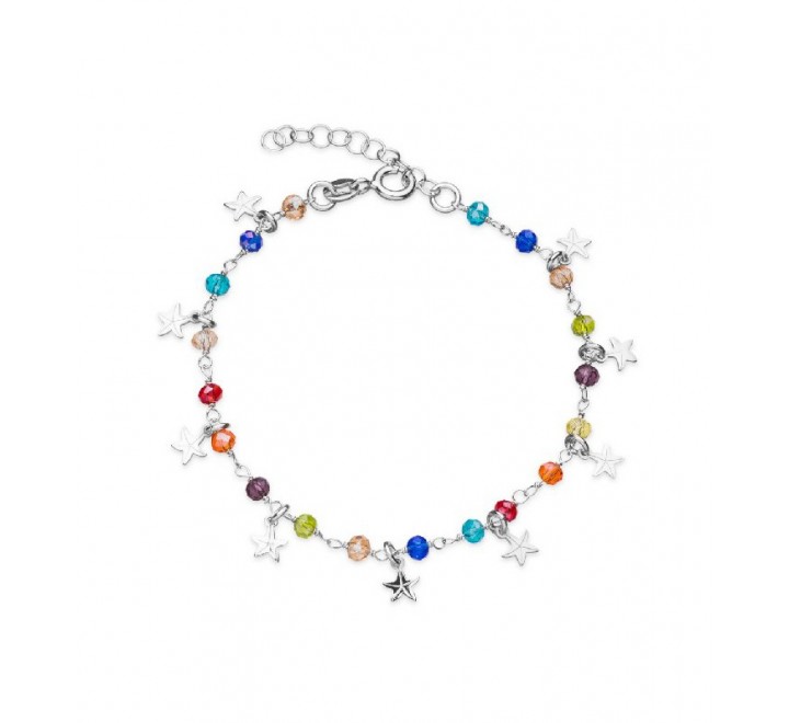 PULSERA PLATA PIEDRAS MULTICOLOR ESTRELLAS COLGANDO PU4741