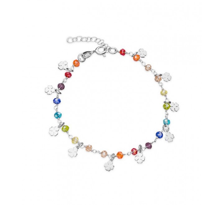 PULSERA PLATA PIEDRAS MULTICOLOR TREBOLES COLGANDO PU4742