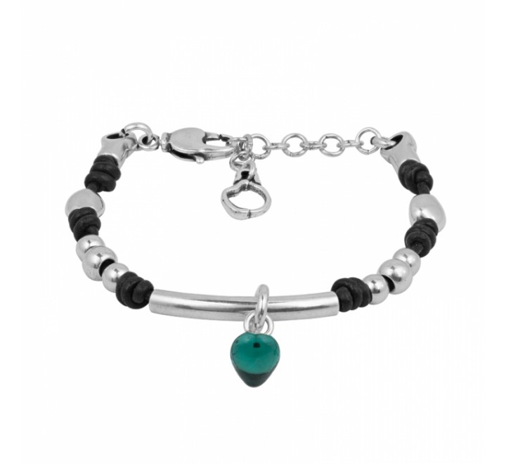 PULSERA CICLON ZAMAK Y CUERO COLGANTE BOLA TURQUESA 213117-12-0