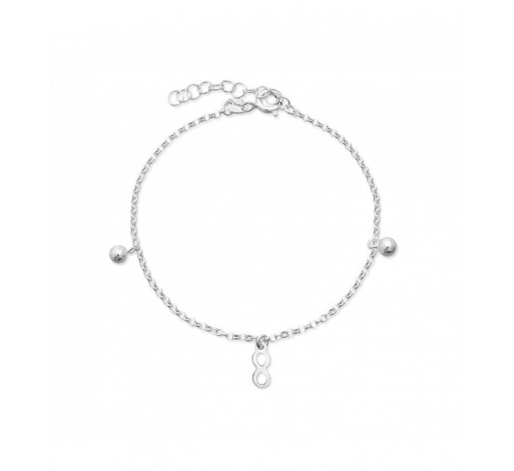PULSERA PLATA ROLO DOS BOLAS MAS INFINITO COLGANDO PU5022