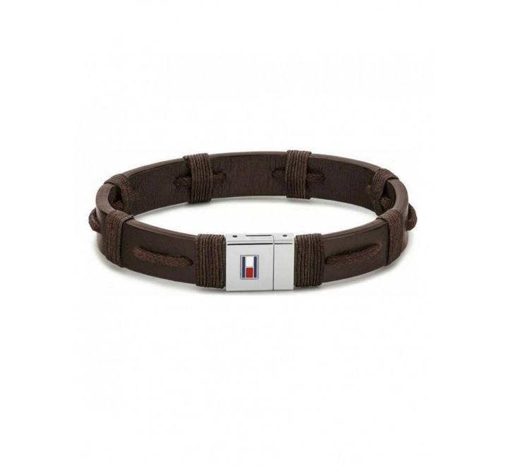 PULSERA TOMMY HILFIGER CUERO MARRON CIERRE CON LOGO 2790238S
