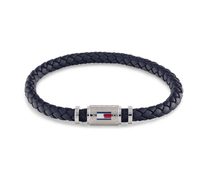 PULSERA TOMMY HILFIGER CUERO TRENZADO AZUL Y ACERO 2790452