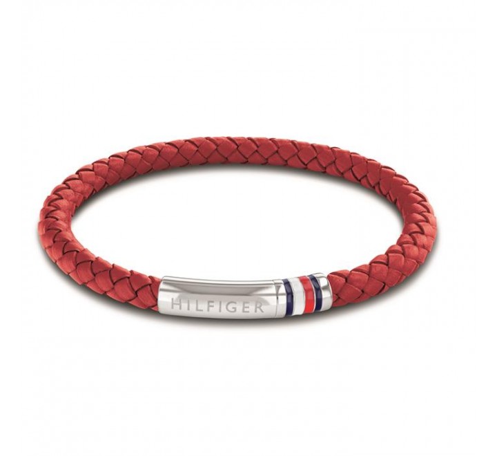 PULSERA TOMMY HILFIGER CUERO TRENZADO ROJO Y ACERO 2790404