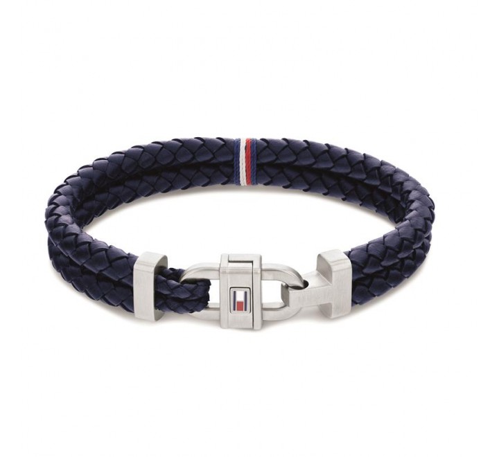 PULSERA TOMMY HILFIGER CUERO AZUL TRENZADO LOGO 2790362