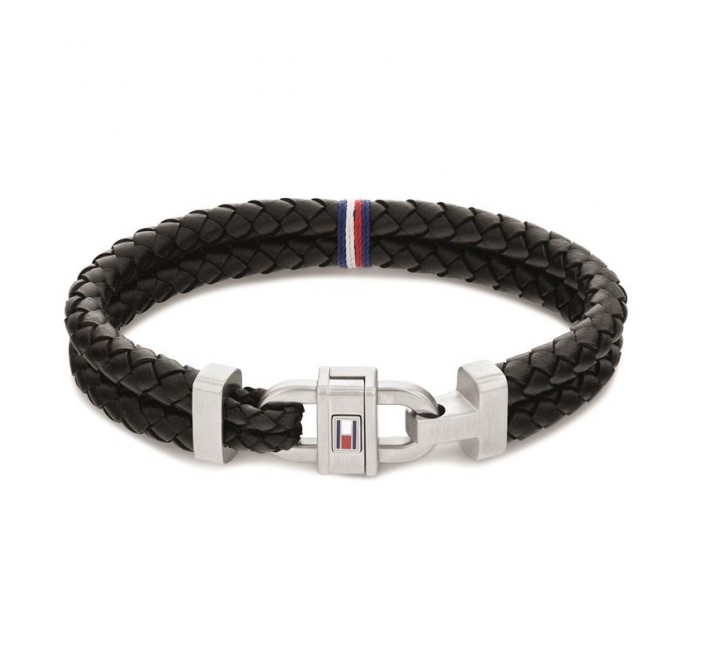 PULSERA TOMMY HILFIGER CUERO TRENZADO NEGRO LOGO 2790361