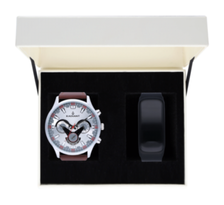 Pack de Reloj analógico para Hombre y Pulsera de Actividad de Regalo. Colección Rumbler de la Marca Radiant. Referencia RA477603. Tamaño 48 mm. Pulsera de Actividad en Color Negro. 