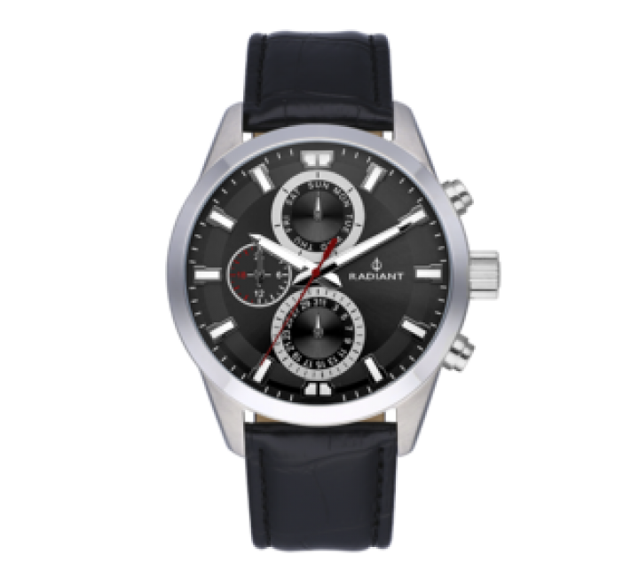 RELOJ RADIANT RA479705T CORREA PIEL NEGRA CAJA ACERO 44MM