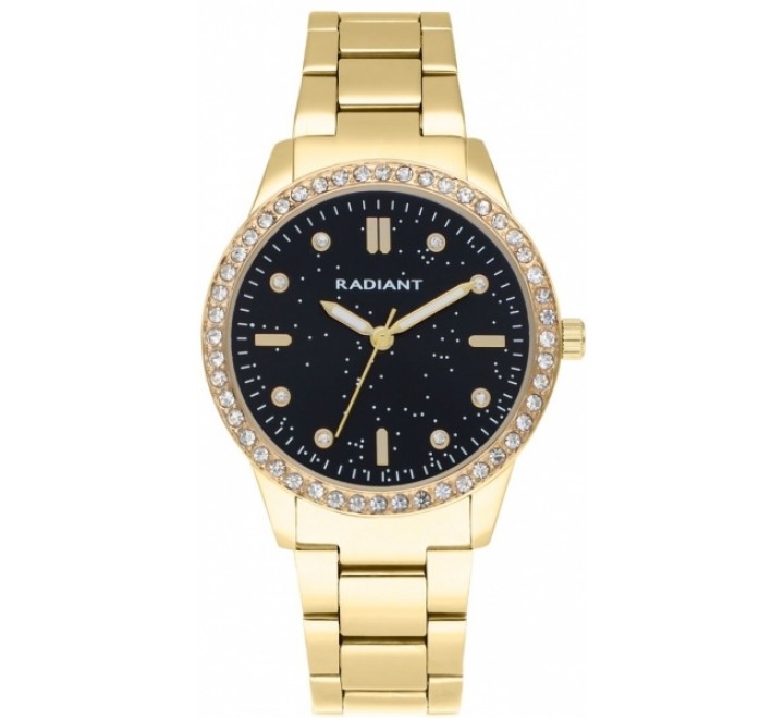 RELOJ RADIANT ACERO DORADO ESFERA NEGRA CIRCONITAS RA596202
