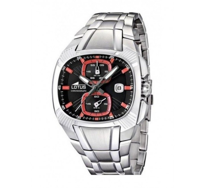 RELOJ LOTUS ACERO ESFERA NEGRA Y ROJA 15752/4