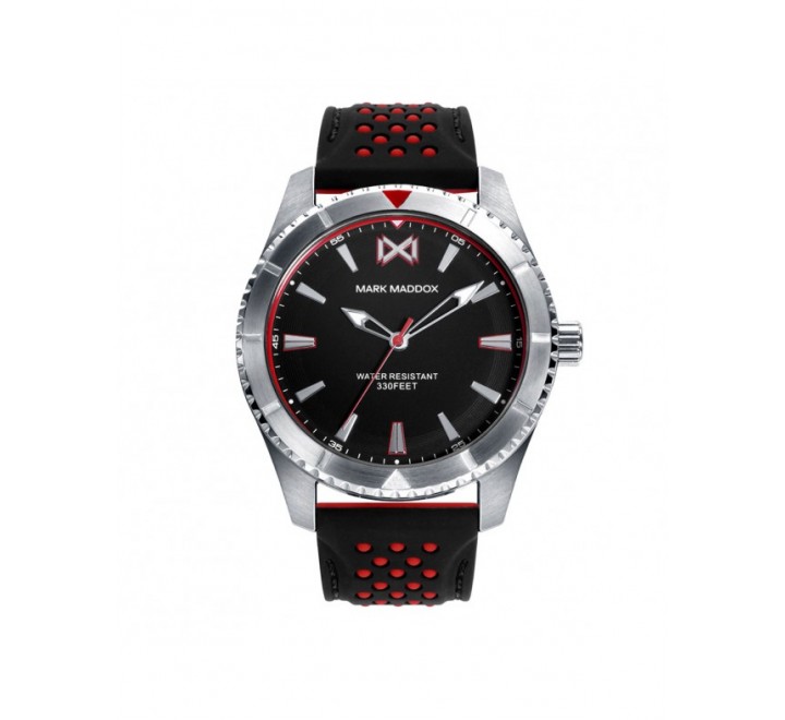 RELOJ MARK MADDOX CAUCHO NEGRA ROJA ESFERA NEGRA HC0119-57