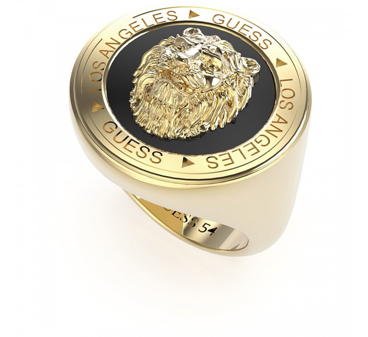 ANILLO GUESS ACERO DORADO CON LEON JUMR01315JWYGBK64