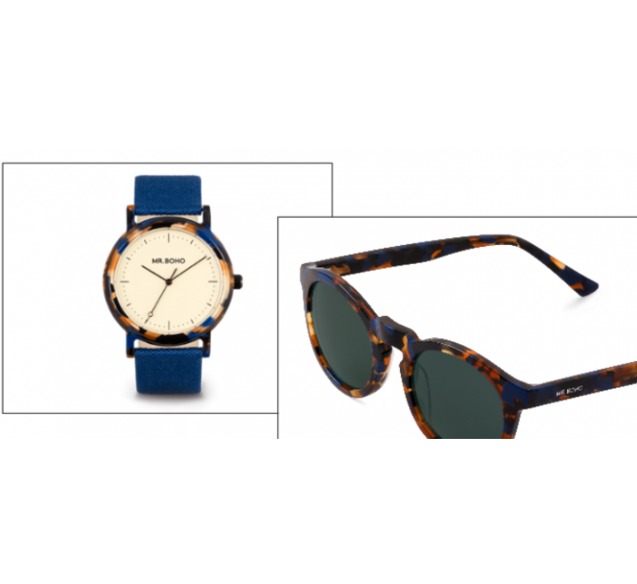 RELOJ MR BOHO 00728966 CORREA AZUL CAREY GAFAS DE REGALO