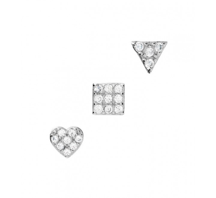 SET PENDIENTES PLATA TRIANGULO CUADRADO CORAZON PE5930R