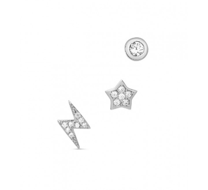 SET 3 PENDIENTES PLATA RAYO ESTRELLA CHATON PE5950R