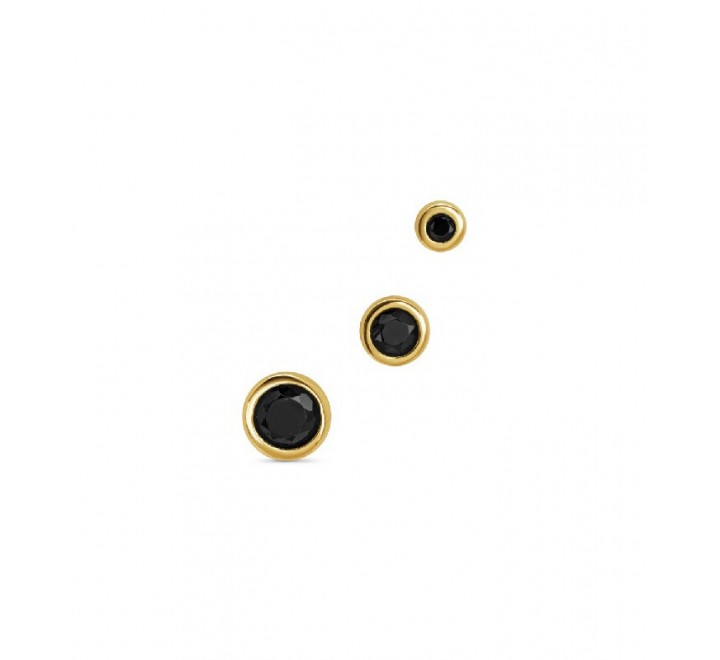 SET 3 PENDIENTES PLATA DORADA CHATON NEGRO PE5827CH/10