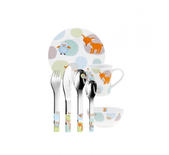 SET VAJILLA Y 7 CUBIERTOS WOODY ACERO ESMALTE LU6078