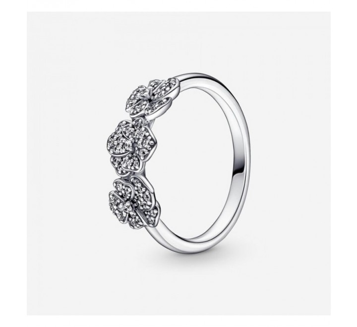 ANILLO PANDORA PLATA 3 FLORES PENSAMIENTO Nº14 190786C01-54