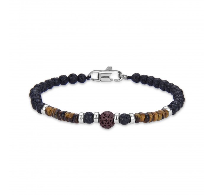 PULSERA LUXENTER RODIO BOLAS NEGRAS Y MARRON SSBX237110M