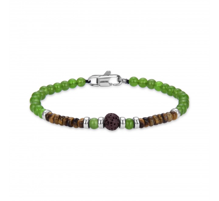 PULSERA LUXENTER RODIO BOLAS VERDES Y MARRON SSBX237556M