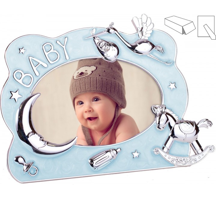 PORTAFOTO INFANTIL AZUL Ref. 09481-A.15X10.PLATEADO-CIGÜEÑA