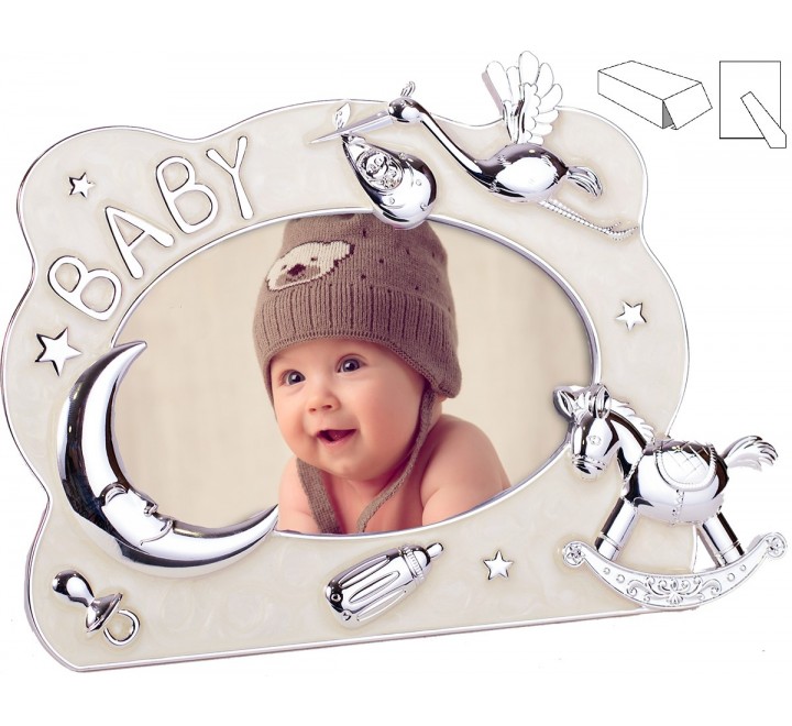 MARCO BEBE PLATEADO Y ESMALTADO NACAR 09481  TAMAÑO 15X10.PLATEADO- CIGÜEÑA