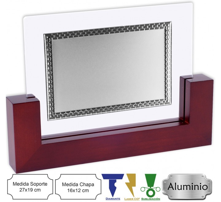 PLACA DEAM ALUMINIO BASE MADERA Y CRISTAL 12523-E