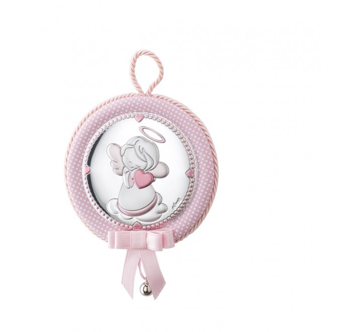 PLACA CUNA MUSICAL REDONDO ANGEL CORAZON ROSA EV5107/02R
