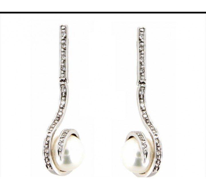 PENDIENTE ORO BLANCO CON CIRCONITAS Y PERLA CULTVADA 42-2250-P