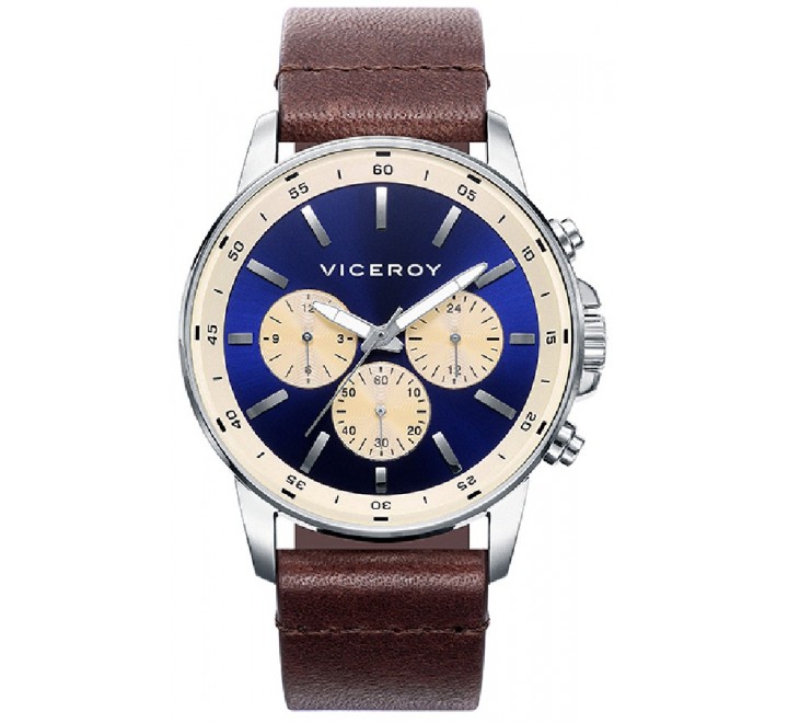 RELOJ VICEROY CORREA MARRON CAJA ACERO ESFERA AZUL 42283-37