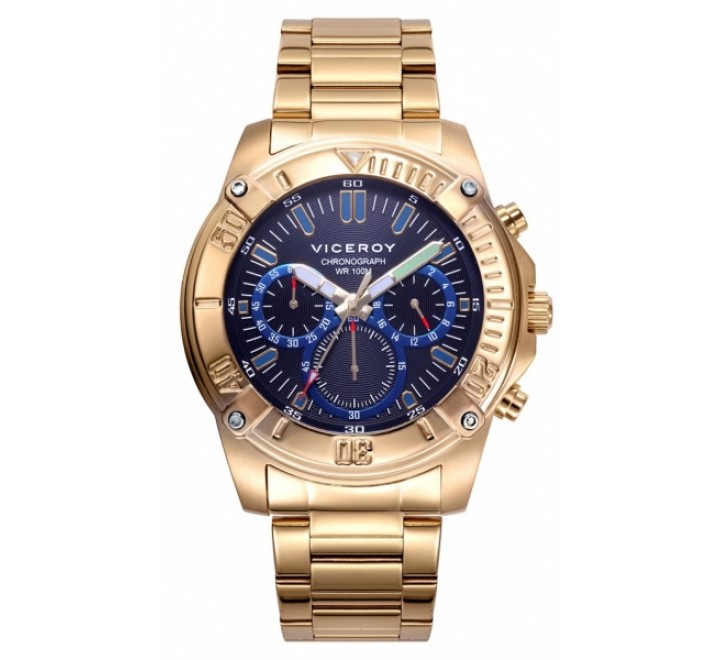 RELOJ VICEROY ACERO DORADO CRONOGRAFO ESFERA AZUL 401255-97