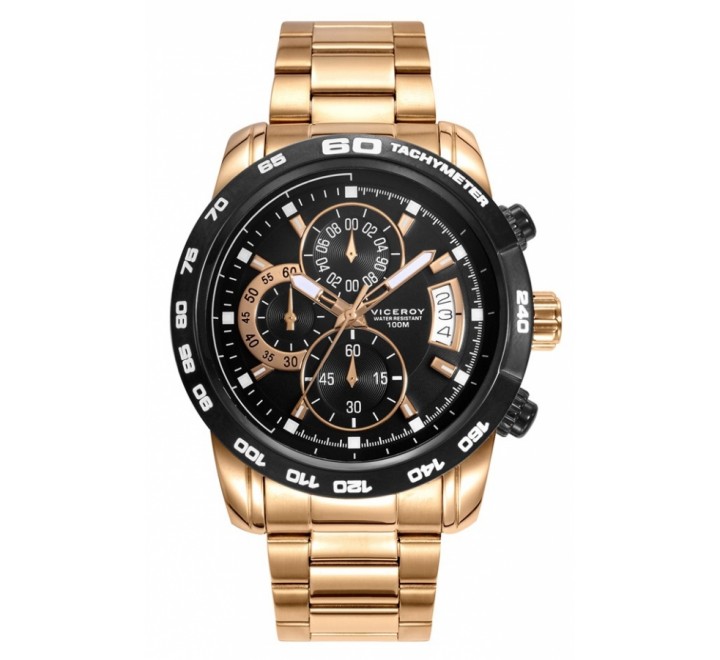 RELOJ VICEROY ACERO DORADO ESFERA Y BISEL NEGRO 40421-97