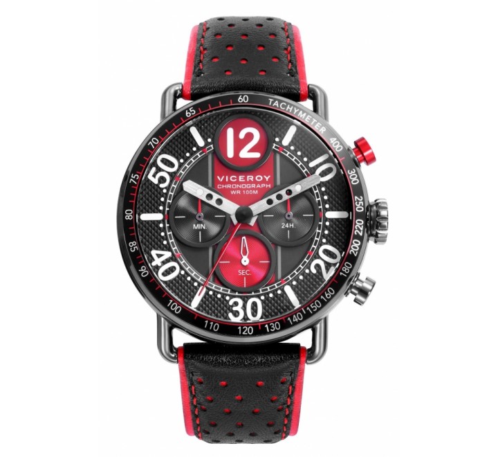 RELOJ VICEROY CORREA PIEL NEGRA Y ROJA CRONOGRAFO 46815-54