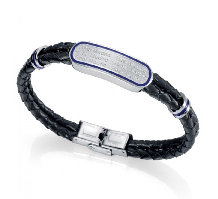 PULSERA REAL MADRID ACERO Y CUERO NEGRO 15022P01013