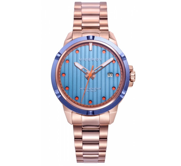 RELOJ VICEROY ACERO ROSADO ESFERA Y BISEL AZUL 471304-37