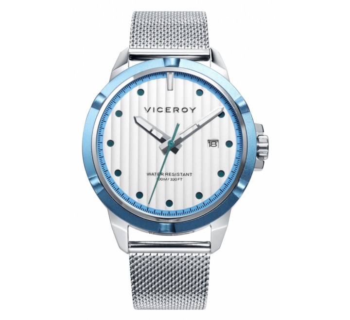 RELOJ VICEROY MALLA ACERO ESFERA BLANCA BISEL AZUL 471306-07