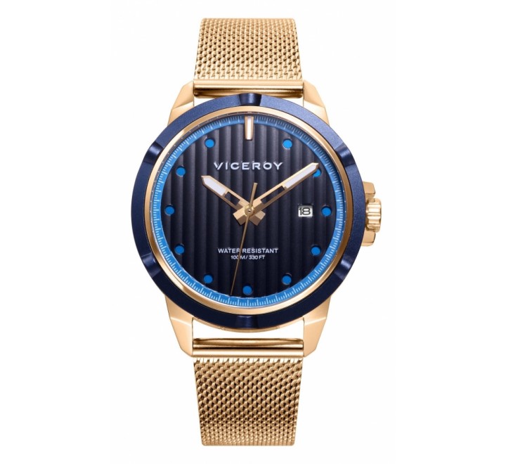 RELOJ VICEROY MALLA ACERO DORADO ESFERA BISEL AZUL 471306-57