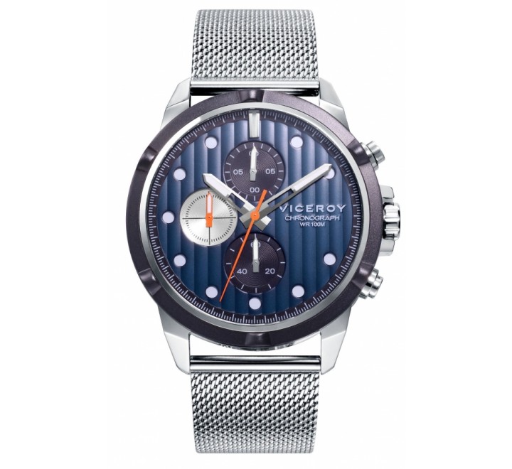 RELOJ VICEROY MALLA ACERO ESFERA AZUL BISEL NEGRO 471329-37