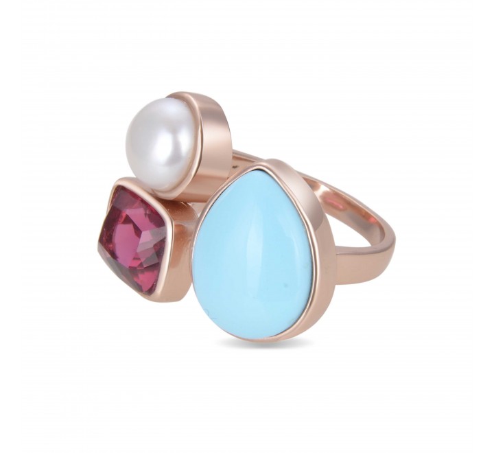 ANILLO LUXENTER PLATA ROSADA PERLA TURQUESA RUBI XA2109R9414