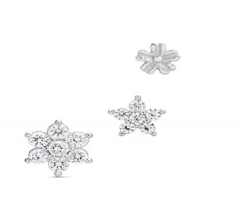 SET 3 PENDIENTES PLATA FLORES CON CIRCONITAS PE5829R