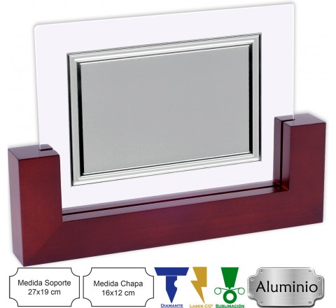 PLACA DEAM ALUMINIO BASE MADERA Y CRISTAL 12877-E