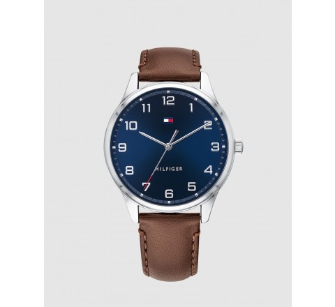 RELOJ TOMMY HILFIGER 1791659 CORREA PIEL MARRON ESFERA AZUL