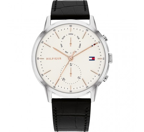 RELOJ TOMMY HILFIGER 1710434 CORREA PIEL NEGRA ESFERA BLANCA