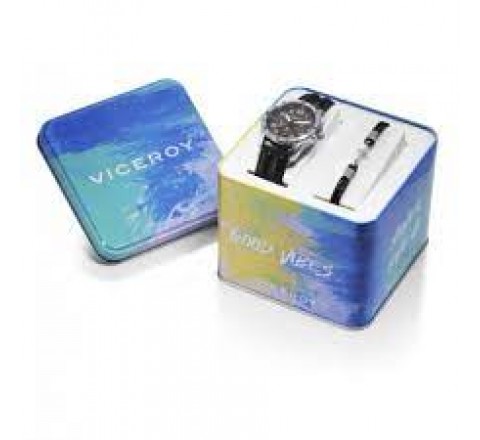 PACK VICEROY NIÑO CAJA ACERO CORREA PIEL NEGRA 401171-99