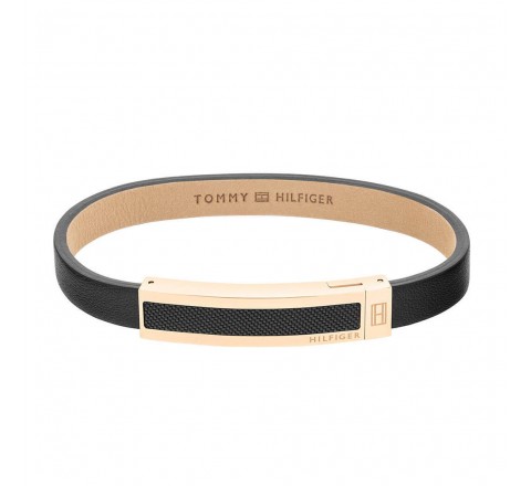 PULSERA TOMMY HILFIGER CORREA NEGRA ACERO ROSADO 2790399