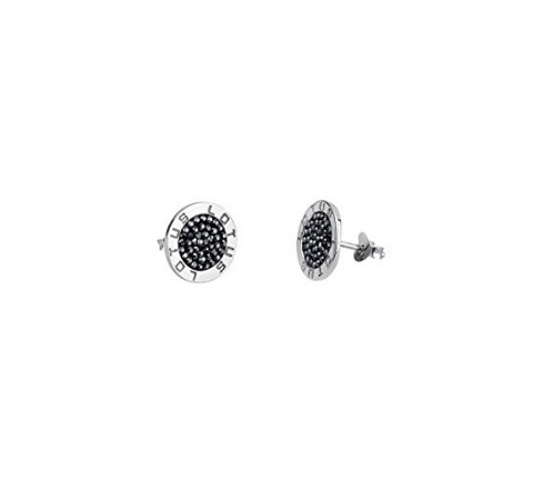 PENDIENTES LOTUS PLATA REDONDO CIRCONITAS NEGRAS LP1252-4/4