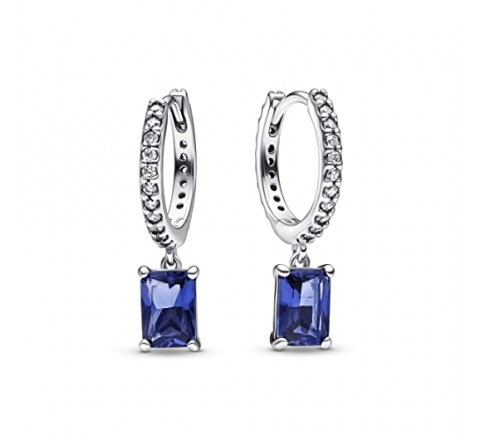 PENDIENTES PANDORA PLATA ARO RECTANGULO AZUL 292381C01