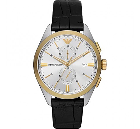RELOJ EMPORIO ARMANI CAJA ACERO BICOLOR CORREA NEGRA AR11498